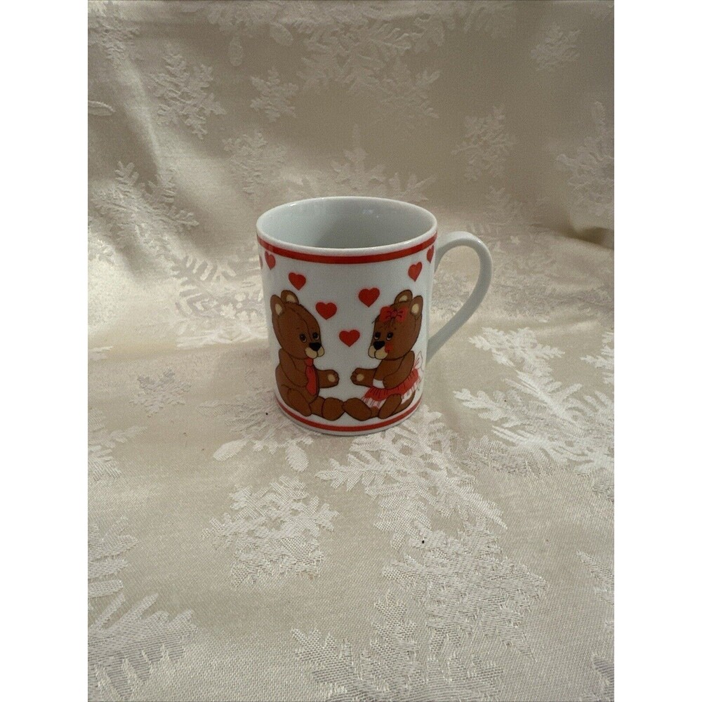 Vintage Amscan Japan Love Bears Valentine Coffee Mug Red Hearts 3.5"